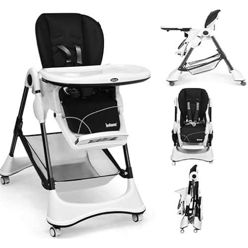 INFANS High Chair with One-Hand Removable Tray, 4 Lockable Wheels & Large Storage Basket - Multi-Adjustable Height, Recline & Footrest, Removable Cushion, Foldable for Baby, Infant& Toddler
