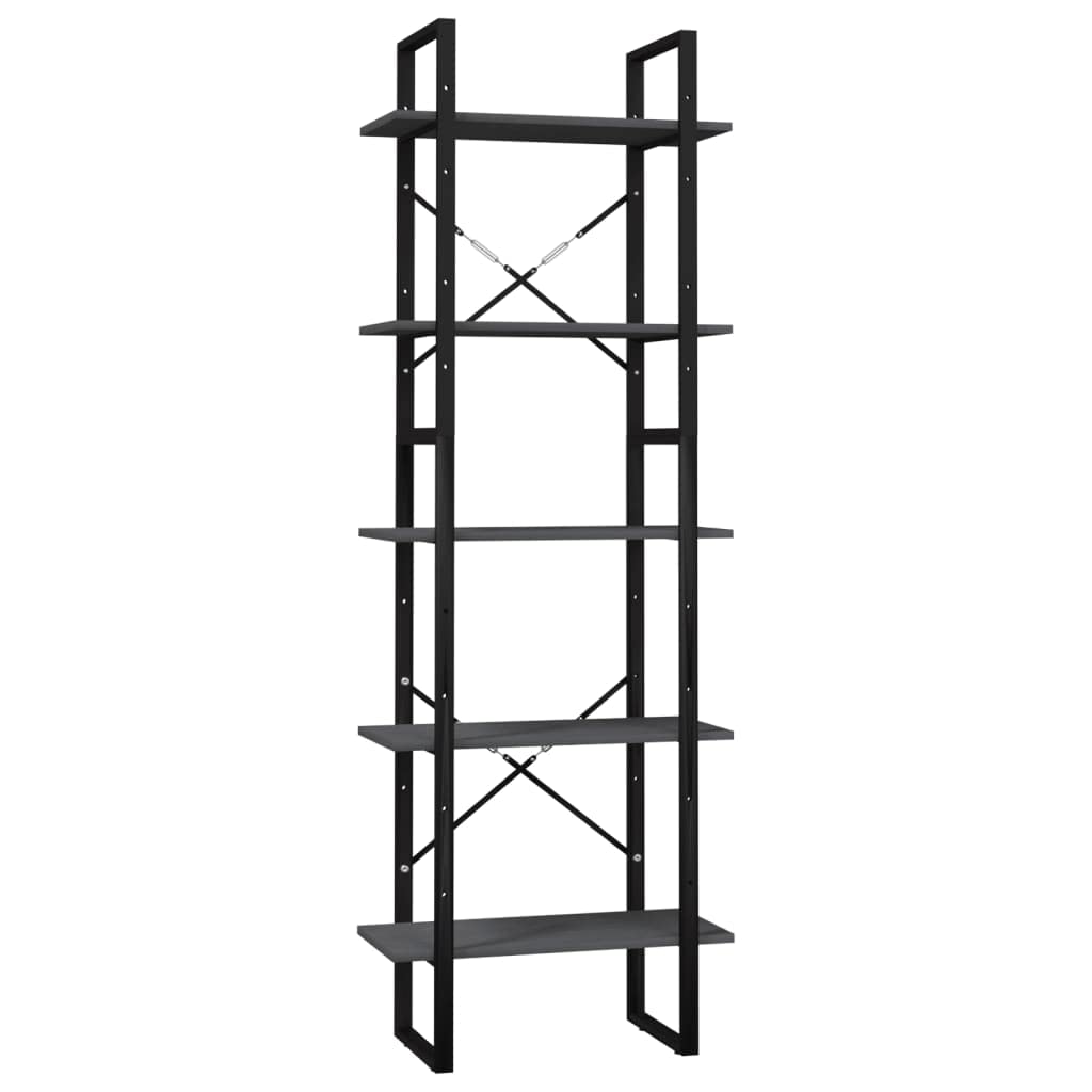 Genérico Biblioteca 5 niveles Gris 60x30x175 cm Madera Pin Metal | 2 Armarios Alturas Diferentes, Combinación Modular, Limpieza Fácil, Almacenamiento Libros Revistas