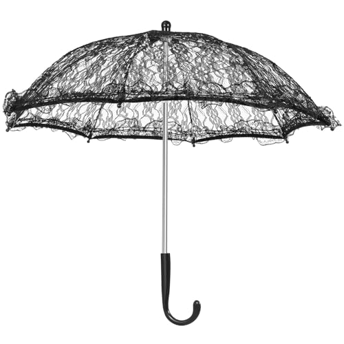 GANAZONO Romantic Lace Embroidery Sun Umbrella for Wedding Flower Girl Small Vintage Bridal Umbrella Craft Flowers Lace Shading Device Black