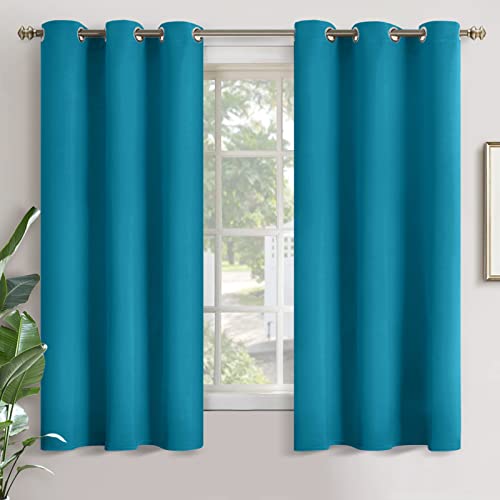 Image of YoungsTex Teal Blackout Curtains 63 Inch Long, Turquoise Drapes for Bedroom | Room Darkening with Grommet Privacy for Living Room Window, 2 Panels, 42 X 63 Inch
