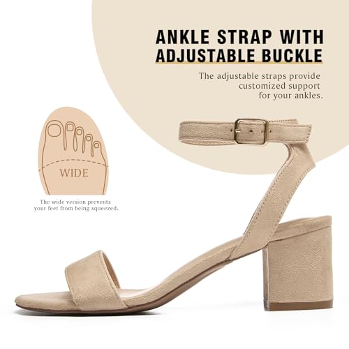 Image of Women's Chunky Low Heels 2.3IN Open Toe and Ankle Strap Nude Black Heel For Women Ankle Strap Short Sandals Wedding Party Comfort Dress Shoes