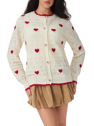 Image of CIDER Cardigan Sweaters for Women Trendy Cute Sweaters Long Sleeve Crew Neck Heart Print Cardigans Spring Fall Outfits