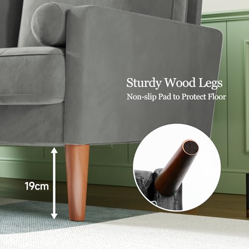 Vesgantti Small 2 Seater Sofa Grey, Comfortable Sofa with Spring Cushion, Velvet Sofa with Wooden Legs, Modern Love Sofa, 2 Seater for Living Room, Small Sofa for Bedroom, Grey Office Sofa