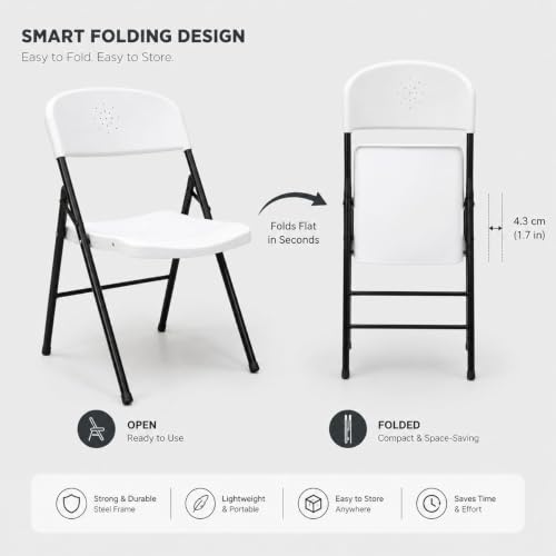 Image of Folding Metal Chair for Home & Office | Heavy Duty Iron Frame | Nylon Seat & Backrest | Space Saving Foldable Chair for Study Room, Kitchen, Balcony & Restaurant | (Plastic White)