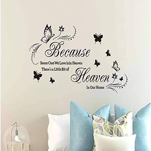 Because Someone We Love Is In Heaven Wall Decals, Flowers Quotes And Sayings Butterfly Wall Stickers, Removable Diy Vinyl Wall Decor Art Mural For Bedroom Living Room Decoration (Black) #TOP6