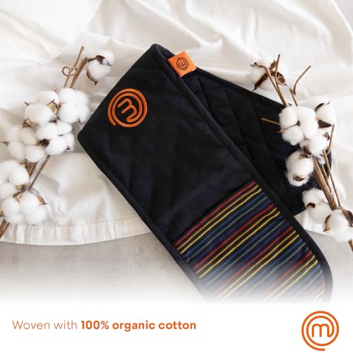MasterChef Oven Gloves Heat Resistant, Double Oven Gloves Made from Cotton with Official Show Logo & Hanging Loop, Attached Oven Mitts, Machine Washable, Heat Proof Pot Holders for the Kitchen, Vivid - Image 5