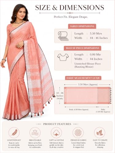 Image of HAIDER ALI AND SONS Grey Cotton Linen Saree for Women | Soft Linen Slub Blend Saree with Running Blouse Piece | Lightweight Handloom Style Saree | Office, Casual, Party & Festival Wear