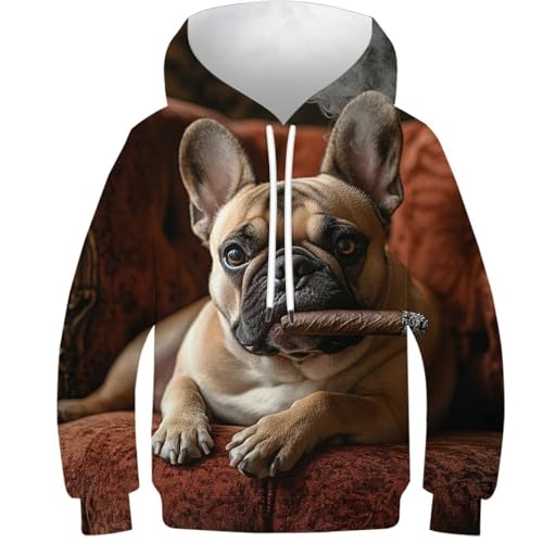 Sweat à capuche imprimé 3D chien cool pull streetwear sport décontracté ados 12-14 ans