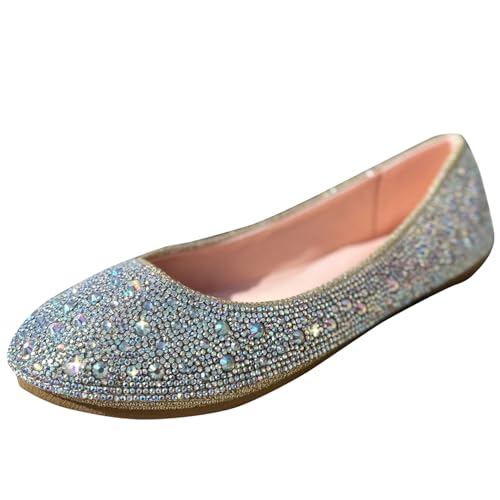 Forever Link Womens Closed Toe Rhinestone Crystal Ballet Ballerina Slip On Flat Sandals Shoes