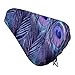 Housse de selle de vélo en polyester avec plumes de paon violettes et bleues - Résistante à l'usure - Imperméable et anti-poussière