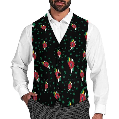 Dominica Flag Suit Vest for Men Slim Fit Tuxedo Waistcoat Button Down V Neck Business Dress Coat
