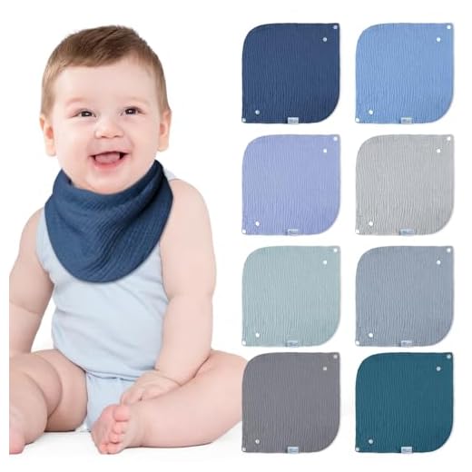Lulu moon Sabberlätzchen Baby, Absorbierende Dreieckstuch Baby, Weiche Musselin Halstuch Baby With 4 Verstellbares Druckknopf für Kleinkinder, Unisex, Jungen(8 Stück, Ocean)