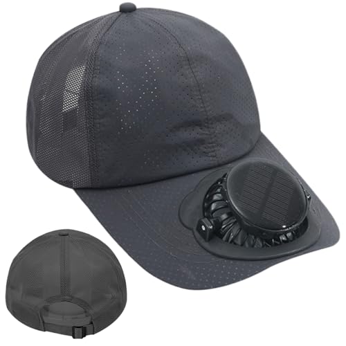 Sombrero de ventilador alimentado por energía solar, 3 velocidades, carga USB, protección UV de verano, para senderismo, pesca, playa, viajes, viajes, gris oscuro