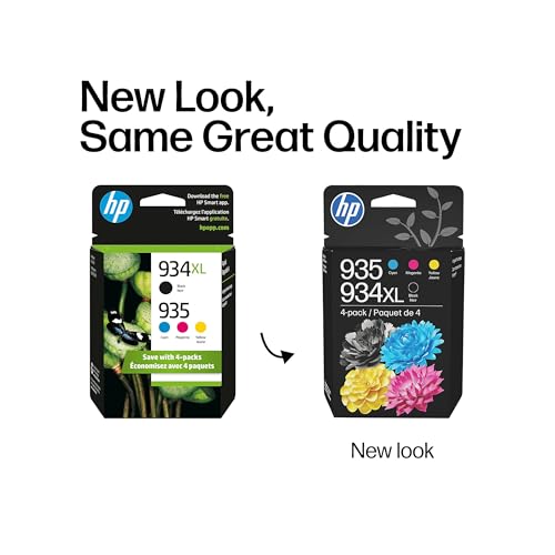 Image of HP Original 935 Cyan, Magenta, Yellow / 934XL Black Ink Cartridges (4-Pack) | Works OfficeJet 6810; OfficeJet Pro 6230, 6830 Series | N9H66FN