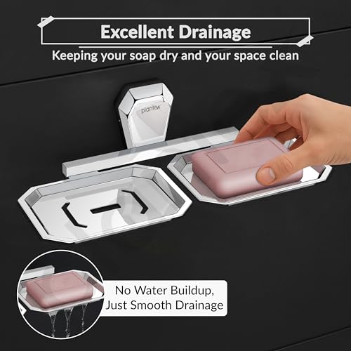 Image of Plantex Double Soap Dish for Bathroom /304 Grade Stainless Steel Dual Soap Holder /Soap Case /Soap Stand /Bathroom Accessories - Pack of 1 (PM-2408, Chrome)