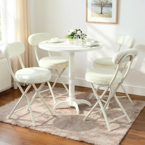 Meuble Cosy Lot de 4 Chaises Salle à Manger Pliante rembourrées en Fourrure, Pieds en Métal, Style Scandinave,...