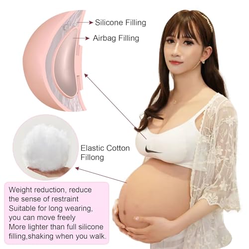 TEYVIYI Barriga De Grávida De Silicone De 9 Meses Com Seios, Preenchimento De Silicone, Barriga Fals