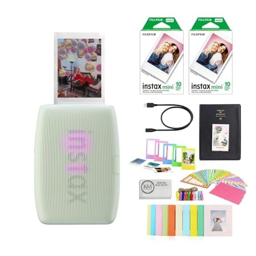 Fujifilm INSTAX Mini Link 3 Smartphone Printer | Sage Green Bundled with INSTAX Mini Instant Film | 20 Exposures + Instax Mini Album, Borders, Stickers & Clips + Microfiber Cleaning Cloth (4 Items)