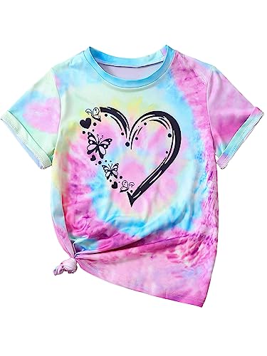 SHENHE Girl's Tie Dye Graphic Print Short Sleeve Crewneck Summer Casual Tee Top