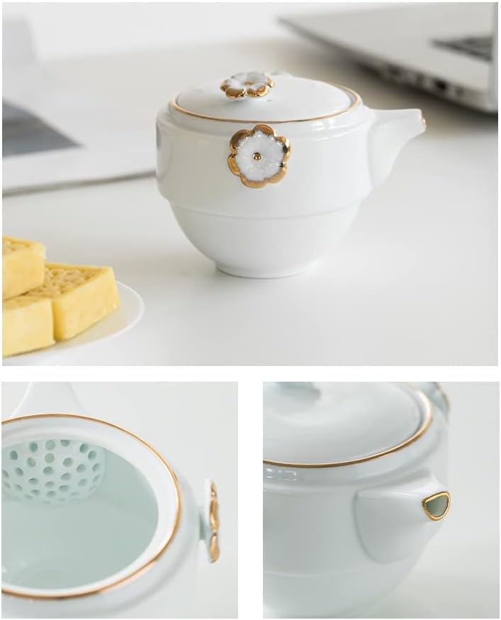 Miniatura 4 de RORA Kung Fu - Juego de té de viaje con bolsa portátil, juego de tetera de cerámica hecha a mano, tetera todo en uno, 1 olla 2 tazas, adecuada para