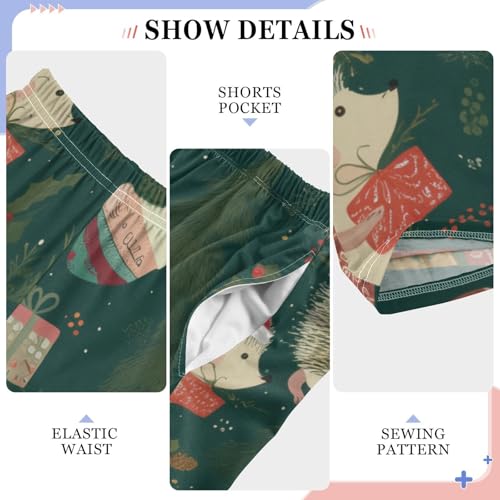 ZZXXB Xmas Hedgehog Tree Boys Long Pants Soft Trousers Elastic Waist Kids Lounge Bottoms with Pockets S-XL4