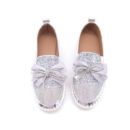 Image of Women's Fashion Rhinestone Slip On Sneakers Casual Comfort Platform Walking Shoes Cute Bowknot Glitter Bling Loafers