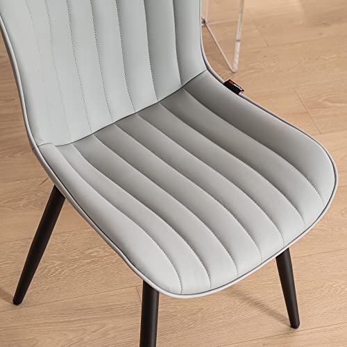 Younuoke Dining Chairs Set Of 2 Upholstered Mid Century Modern Chair Armless Faux Leather Accent Chairs With Backrest Metal Legs And Adjustable Feet For Kitchen Living Room Bedrooms Grey #TOP5