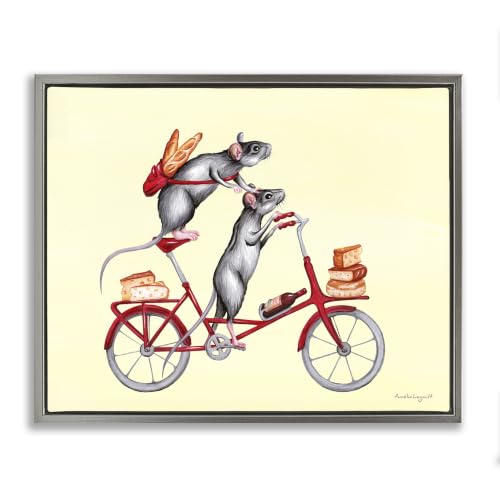 Stupell Industries Mice On Bicycle Carrying Picnic Lunch Bread Cheese, Design by Amelie Legault, Grey Floater Framed, 24 x 30
