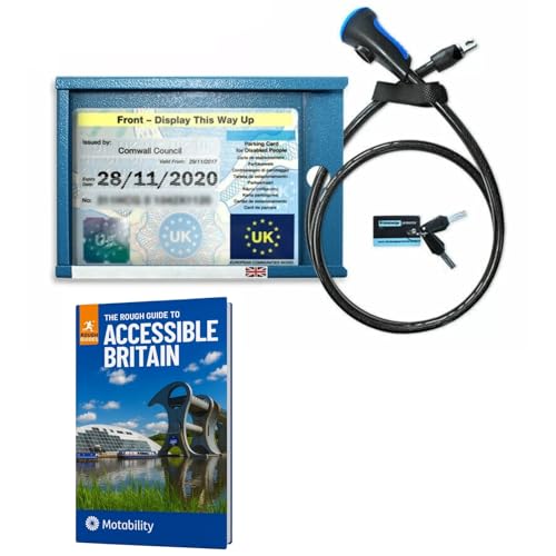 Anti Theft Disabled Blue Badge Holder Lock Security Defender Device for Car plus Timer Clock and Accessible Guide To Britain Book - Disability Parking Guard & Secure Wallet - Attach via Steering Wheel