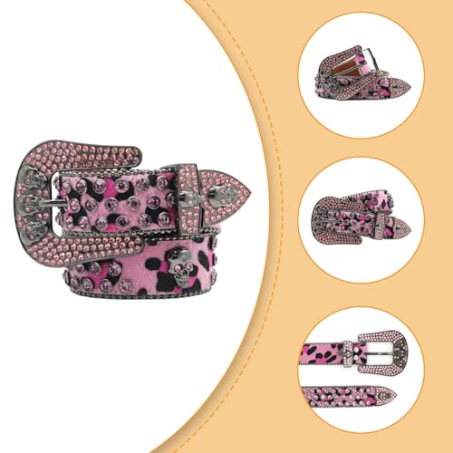 Rhinestones Studded Belt Aesthetic Skull Belt Fashion Pants Girl Waistband Western PU Waiststrap For Shorts Punk3