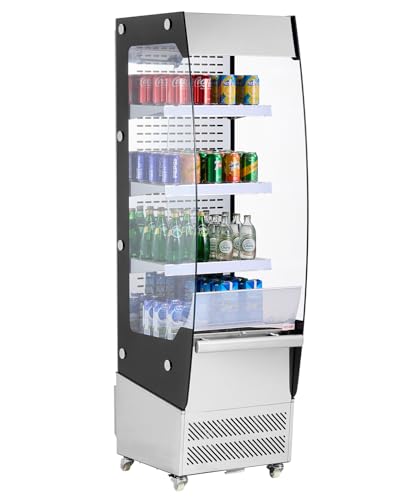 Image of VEVOR Open Air Merchandiser, 3-Tier Shelving Commercial Refrigerator, Grab and Go Display Cooler Refrigerator with Air Curtain, 4 Swivel Wheels, LED Light, for Restaurants, Stores, Office, 7.8cu.ft.