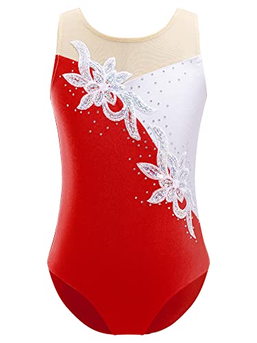 IEFIEL Maillot Gimnasia Ritmica Niña Leotardo Ballet Body de Danza Bailarina de sin Mangas Body Patinaje Artistico Maillot de Baile para Actuación A Rojo 7 8 años