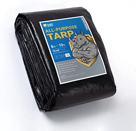 GUARD SHIELD Tarps Heavy Duty Waterproof 8x10 Feet Black Tarp Cover Outdoor Thick UV Resistant Tarpaulin with Grommets 10mil