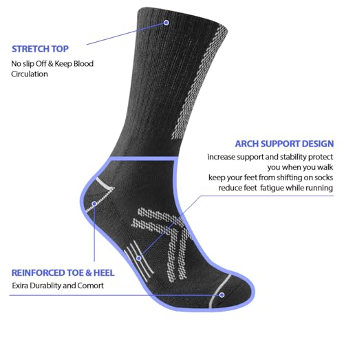 JOYNÉE 12 Pairs Mens Athletic Crew Socks Cushioned for Men Sports Running-Arch Support,Black,Sock Size:10-132