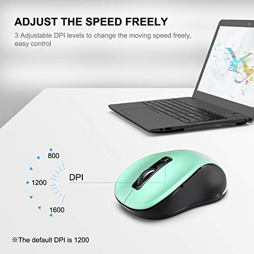 Wisfox 2.4G Wireless Mouse For Laptop, Ergonomic Computer Mouse With Usb Receiver And 3 Adjustable Levels, 6 Button Cordless Mouse Wireless Mice For Windows Mac Pc Notebook (Pure Green) #TOP3