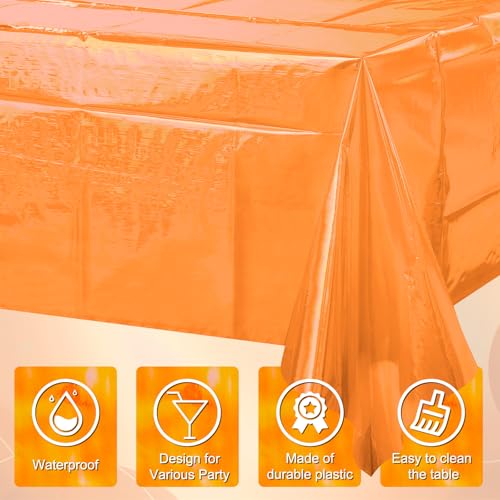 Image of 3 Pack Iridescent Orange Plastic Tablecloth, Shiny Orange Disposable Laser Rectangle Table Covers, Holographic Foil Tablecloth Party Decorations for Tequila Sunset Birthday Banquet Party, 40 x 108Inch