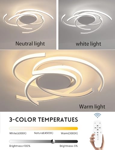 Plafonnier à intensité variable de 75cm avec télécommande pour salon et cuisine blanc - 4