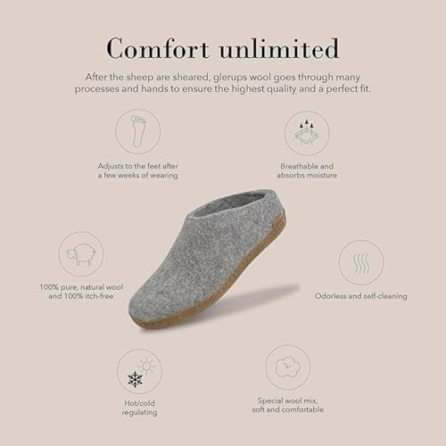 Image of Glerups 100% quality wool mix Slipper with leather sole - Unisex Slip-on