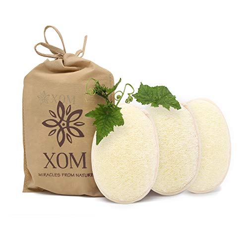 XOM Superior Exfoliating Loofah Pad Body Scrubber, Made of 100% organic Natural Loofah Shower Sponge For Men And Women (3 pads with 2 free hangers)