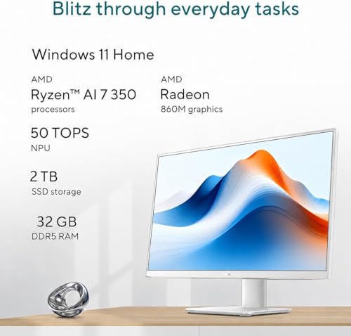 Image of ASUS 27 Inch Touchscreen All-in-One PC, AMD Ryzen AI 7 350 (66 Tops, Up to 5.0 GHz), 32 GB 5600MHz DDR5, 2 TB SSD, IPS LCD Anti-Glare Display, AMD Radeon 860M, Wi-Fi 6, Copilot Key, Windows 11 Pro