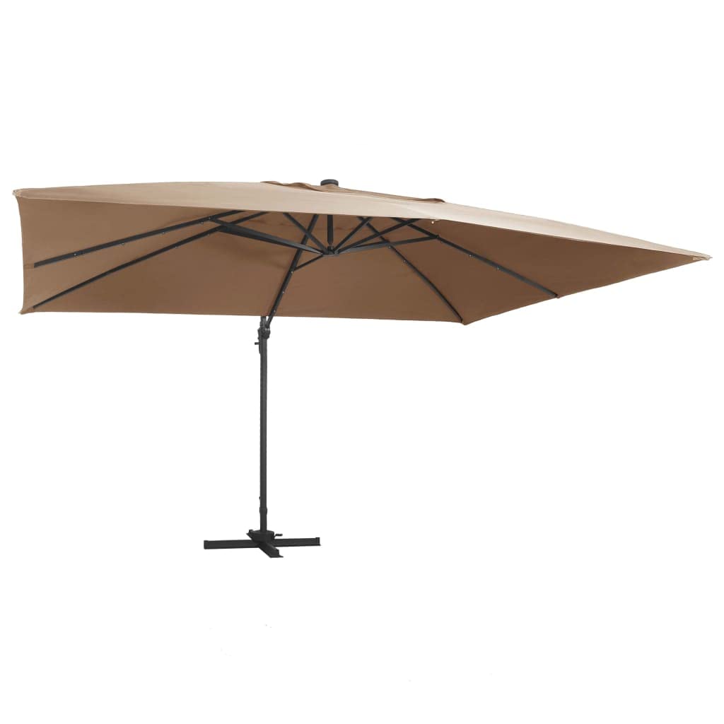 Homgoday Sombrilla voladiza jardín Luces LED Poste Aluminio Taupe 4x3 m Sombrilla de Jardín,Protección UV Sombrilla Jardín Grande Orientable Jardín Parasol Balcón
