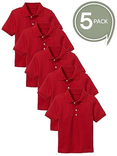 Image of Galaxy by Harvic Polo Shirt for Boys - 5 Pack School Uniform for Boys, Tagless Cotton Blend - Soft Comfortable Everyday Wear