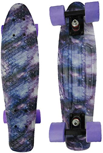 Bprtcra Cruiser Skateboard de 55,9 cm Penny Board Cruiser Carver Baby Complete Mini Cruiser Skateboard Rétro Design Graphique Étoiles Violet Foncé Galaxie...