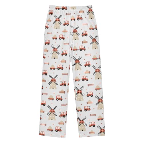 ZZXXB Farm Tractor Windmill Boys Long Pants Soft Trousers Elastic Waist Kids Lounge Bottoms with Pockets S-XL