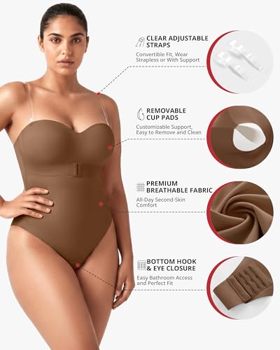 Image of Shapewear Bodysuit Tummy Control Strapless Bra Shapewear for Women Strapless Faja Body Shaper Thong Light Shapewear
