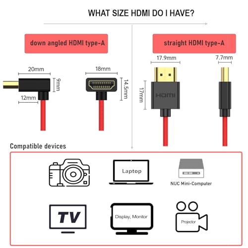 HangTon HDMI Kabel 8K60 4K nach unten abgewinkelt für Kamera Monitor ATOMOS Ninja V auf Sony FX3 FX9 A9 A1 A7RV A7IV A7SIII, Lumix G9M2 GH5S GH6 S1, Nikon Z8, Canon C70 R5 Mark II, Geflochtenes