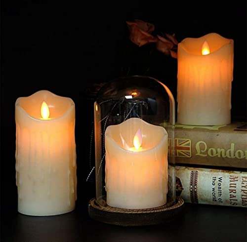 Image of Flameless LED Pillar Candles - Set of 3 Real Wax Candles with Flickering Flame, Battery Operated Lights for Home, Bedroom, Wedding & Event Decoration