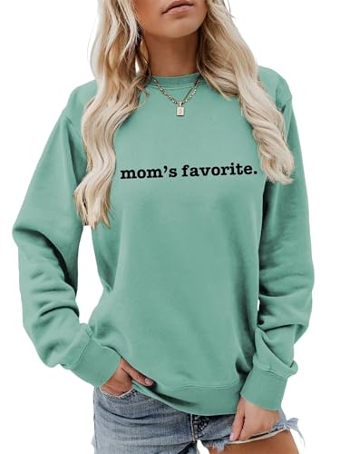 DUDIHOHX Moms Favorite Sweatshirt Funny Women Crewneck Trendy Casual Pullover Tops Loose Comfy Long Sleeve Shirts