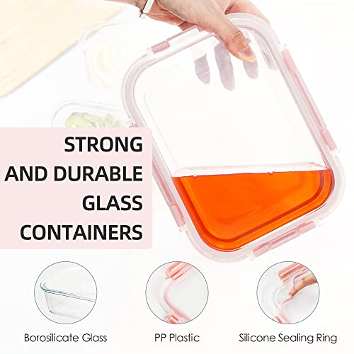 Shyrc 10 Pack Glass Meal Prep Containers With Lids, Airtight Glass Food Storage Containers Leak Proof Glass Lunch Containers(10 Lids & 10 Containers) - Pink #TOP2