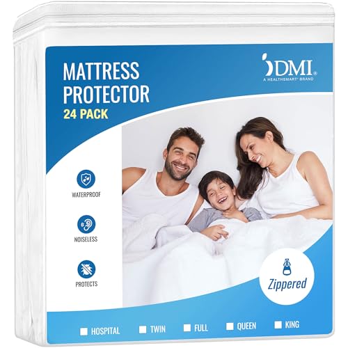 Image of DMI Waterproof Mattress Protector, Mattress Pad, Waterproof Mattress Cover, Bed Pad and Bed Cover, Encased Zippered Fit, Queen (Pack of 24) White